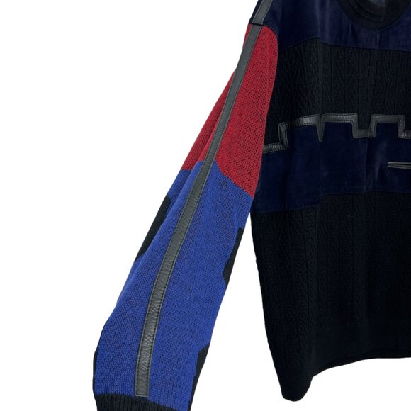 VTG Torras 100% virgin wool knit and leather men's pullover sweater size 42 / M - Picture 4 of 10